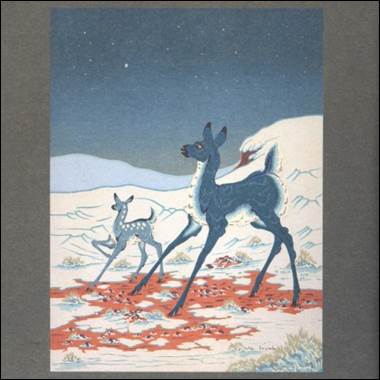A pair of deers in the snow

Description automatically generated