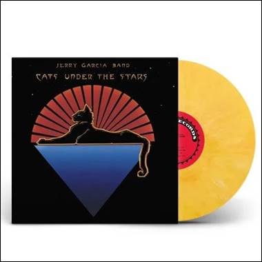 A yellow vinyl record with a black cover

Description automatically generated