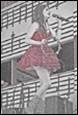 A person in a red dress singing into a microphone

Description automatically generated