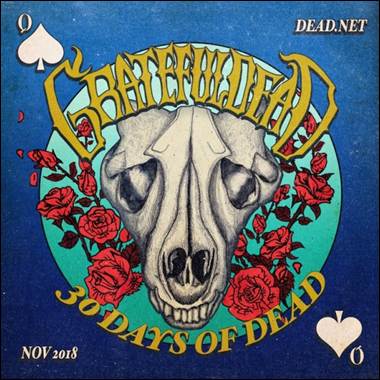 A skull and roses on a blue background

Description automatically generated