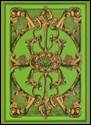 A green and gold design on a green background

Description automatically generated