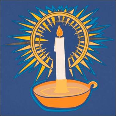 A lit candle in a bowl

Description automatically generated