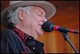 A person in a hat singing into a microphone

Description automatically generated